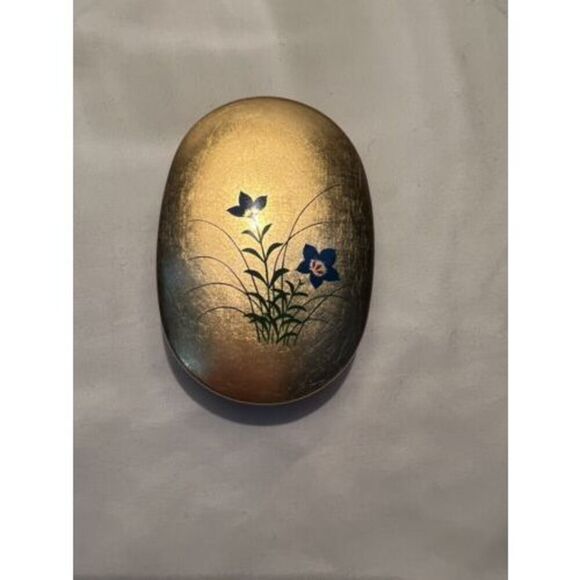 Lacquered Pill Travel Container-Vintage Japanese 3” Gold/Red/Blue MCM Candy EUC - Picture 2 of 4